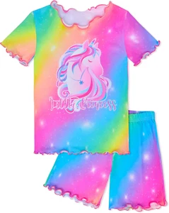 Girls Pajamas Set Toddler Girls Gifts Pjs Summer Sleepwear Short Sleeve Top and - Picture 1 of 12