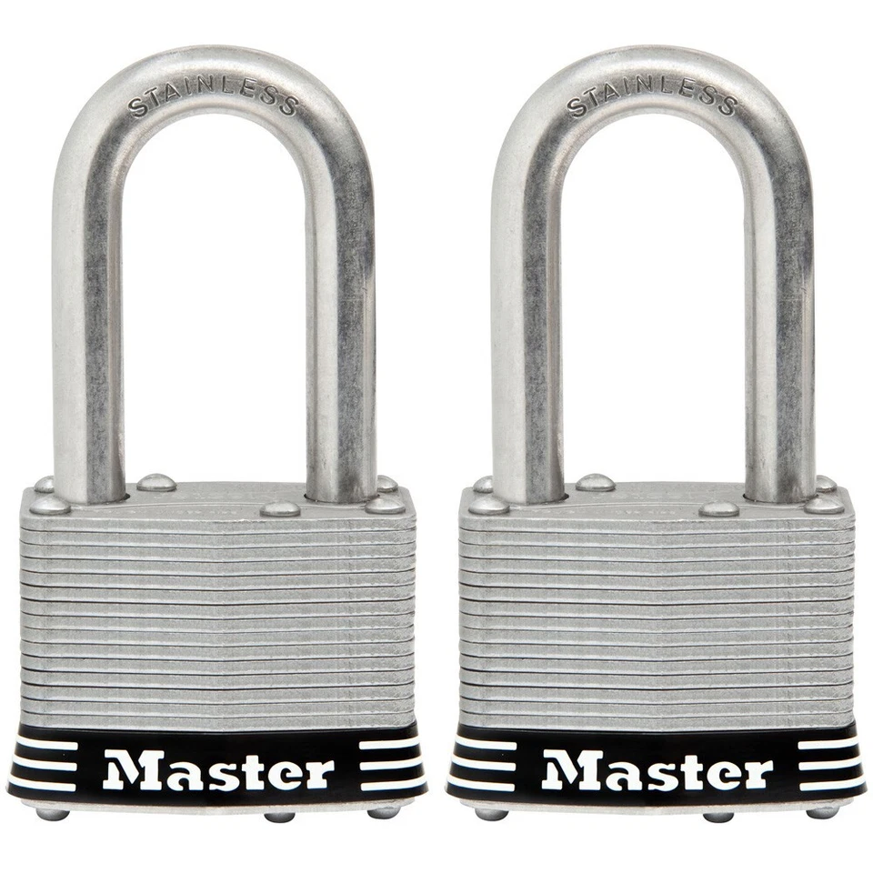 Master Lock 1SSTLF Set of 2 Stainless Steel 1 1/2” Shackle Keyed Padlocks