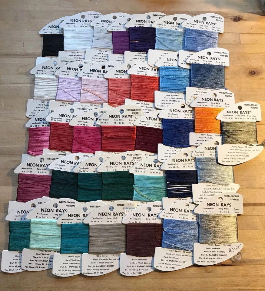 NEON RAYS Needlepoint Ribbon 100% rayon 10 yards Choose Your Colors! - Image 1 of 1