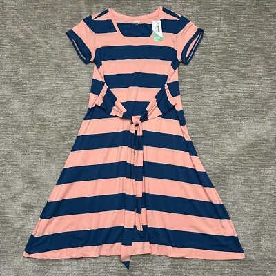 Vestido Lands End Feminino Pequeno Extra Grande Rosa Azul Listrado Frente Sol Praia Resort - Imagem 1 de 4