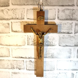 Vintage Brass Wood Wall Crucifix Cross Christian Catholic Jesus 12" - Picture 1 of 11