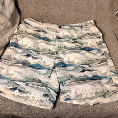 Bañador corto Onia para hombre grande azul verde estampado escénico playa océano ropa de piscina Foto 1 de 4