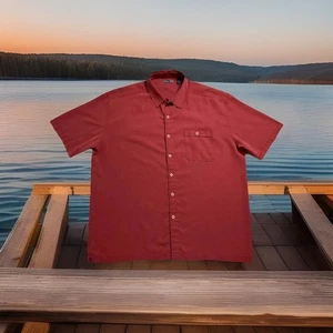 Mens REI Button Up Shirt XLarge Short Sleeve Casual Modal Blend Burgundy XL - Picture 1 of 8