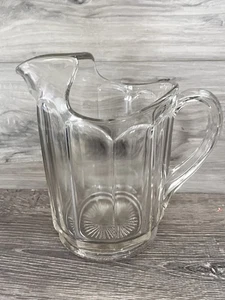 Elegant Glass Clear Pitcher Panel Sides Starburst Bottom Heavy - Picture 1 of 9