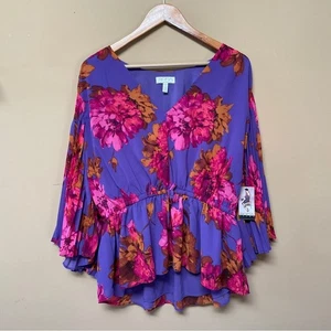 Sofia Jeans Damen Blumen Rüschen Bluse Top 3XL Akkordeonärmel V-Ausschnitt NEU Neu mit Etikett - Bild 1 von 11