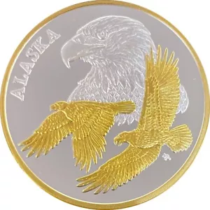 Medallón de plata en relieve de oro 3 águilas de Alaska como nuevo a prueba de 1 oz - Imagen 1 de 2