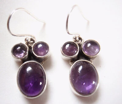 Amethyst Triple Gem 925 Sterling Silver Dangle Earrings - Image 1 of 3