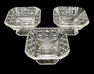Set Of 3 EAPG Antique Adams & Co No. 85 Valencia Waffle Clear Glass Berry Bowl - Picture 1 of 10