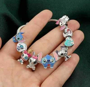 LILO & STITCH 925 SILBER Bettel Armband Charm Murano Sicherheitskette Anhänger - Bild 1 von 4