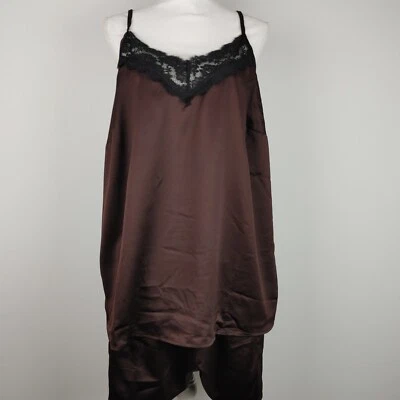 Conjunto de pijama de satén cacique talla 18/20 íntimo sin mangas y pantalones cortos marrón chocolate para dormir Foto 1 de 4