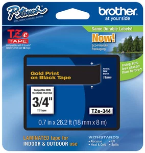 Genuine Brother TZe-344 P-touch Label Maker Tape TZe344 TZ344 TZ-344 Gold Black - Imagen 1 de 15