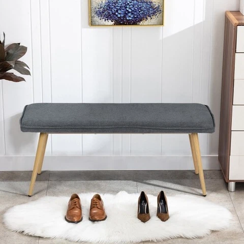 USA 45.3" Dining Room Blue Bench with Metal Legs Bench Stool Furniture Gifts Cover