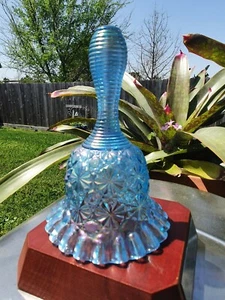 Fenton Handcrafted Daisy Button Bell flared ruffled bottom Iridescent blue glass - Picture 1 of 8
