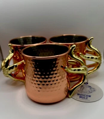 3 divertidas y bonitas tazas de hojalata enchapadas en cobre martilladas de mula de Moscú asas de pulpo Foto 1 de 4