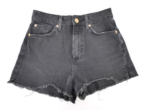 Black Denim Shorts Mid Rise Cut Off Frayed Hem Jean Hot Pants UK 8 River Island - Picture 1 of 12