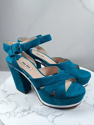Sandalias de plataforma de gamuza Miu Miu azul verde color talla 39 - Imagen 1 de 4