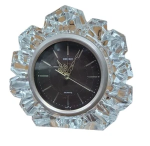 Seiko Mantel Desk Clock Quartz Lead Crystal Cut Setting Seconds Hand 8" W/Alarm - Picture 1 of 13