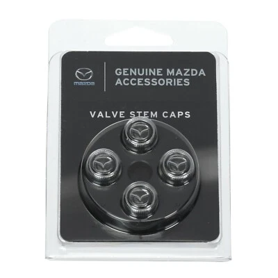 Mazda Black & Chrome Plated  Wheel Valve Stem Caps Chromies OEM NEW C9N1-V3-820 - Image 1 of 4