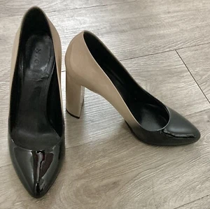 M Gemi Lustro Patent Leather Pump In Neutral Ombré Black To Tan Sz 38 - Picture 1 of 11
