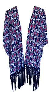 Cárdigan para mujer XL encogido de hombros frente abierto manga corta ancha flecos sedoso multicolor - Imagen 1 de 12