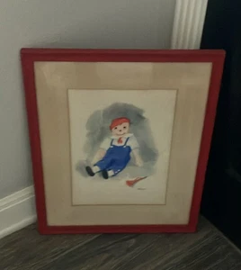 VINTAGE Raggedy ANNE & Andy Paintings signed  By BARon  Red FRAMED  22 X 17 - Picture 1 of 6
