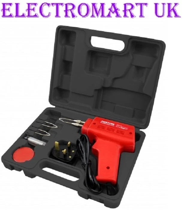 100W ELECTRIC SOLDERING IRON GUN 5 PIECE KIT SOLDER WIRE FLUX STORAGE CASE - Image 1 of 1