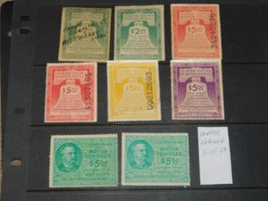US, MOTOR VEHICLE STAMPS, 1 USED, REST MINT HINGED - Picture 1 of 1