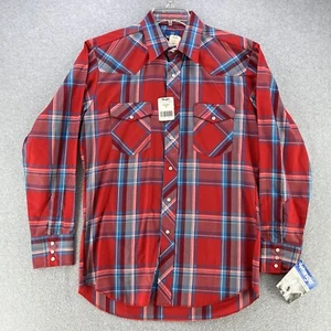 NWT Wrangler Western Shirts Medium M 15-15.5 Dress Shirt Plaid Pearl Snap Red - Picture 1 of 12