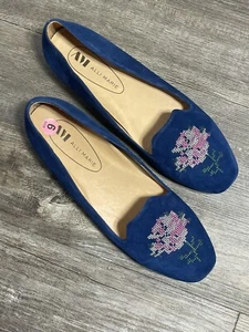 Alli Marie blau Wildleder bestickt Rose flache Halbschuhe Schuhe 9 Büro Chic Karriere - Bild 1 von 6