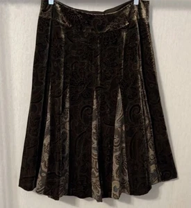 Falda Ann Taylor Terciopelo Mezcla Seda 10 Marrón Turquesa Floral Midi - Imagen 1 de 5