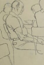 Vintage-Bleistiftzeichnung eines älteren Mannes, der in einem Café-Porträt...