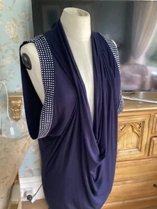 JANE NORMAN SIZE 12 . NAVY BLUE DRAPE TOP . COWL NECKLINE . - Picture 1 of 7