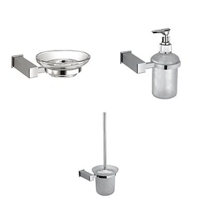 GLASS SQUARE BATHROOM ACCESSORIES SET CHROME FINISH - Picture 1 of 17