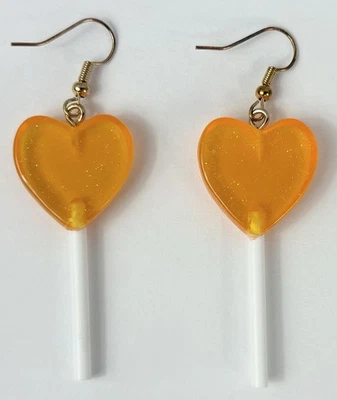 Naranja Brillo Corazón Piruleta Gancho Gota Colgante Pendientes Perforados Dulces Caramelo Foto 1 de 4