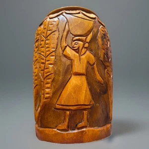 Tallado en relieve de colección, tono miel, escultura/decantador de madera. - Imagen 1 de 9