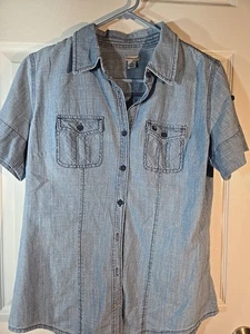 Carhartt Denim Short Sleeve Button Up Shirt Womens sz M - Picture 1 of 11