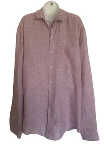 J. Mclaughlin Men's Linen Button Up Shirt XL Red White Stripe Long Sleeve - Picture 1 of 13