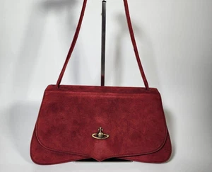 VIVIENNE WESTWOOD Handbag Red Suede Orb Logo Shoulder Bag Vintage Stylish - Picture 1 of 12
