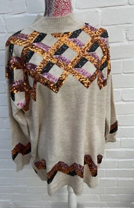 BNWT Next Sweater Jumper Large Beige Sequin Xmas With Wool Oversized Cost Knit - Picture 1 of 9