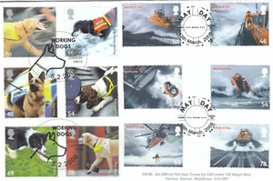 (105640) GBFDC DW38 DOUBLED Working Dogs / Mayday Rescue at Sea FDC 2008 1/12 - Picture 1 of 2