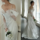 Drape Cowl Neck Satin Spaghetti Straps Weddingdress Lacesleeves Sash Side Split