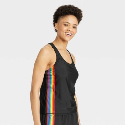 Women's Pride Adult Humankind Swim Tank Top - Black - Rainbow Striped Small - Image 1 of 4