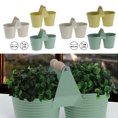 Übertopf Doppelt Henkel Ø:11/14 Blumentopf Weiß/Gelb/Türkis Verzinkt Blechtopf - Bild 1 von 4