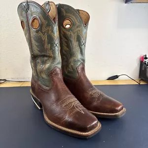 Twisted x Mens 10 D Brown Leather Green Upper Square Toe Dress Boots EUC - Picture 1 of 11