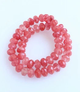 12X8MM Cherry Quartz Faceted Roundel Rondelle Beads Gems Jewelry Making 1 Strand - Picture 1 of 6