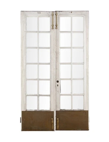 Reclaimed 12 Lite French Wood Double Doors 84 x 48 Cover