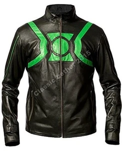 NEW GREEN LANTERN MOTOR BIKER Real LEATHER JACKET - Picture 1 of 3