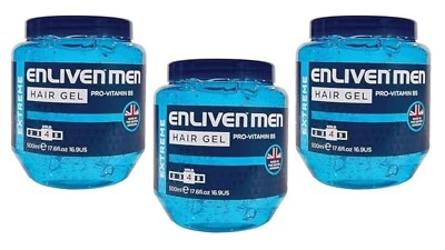 3 x Enliven Men Extreme Blue Hair Gel with Pro-Vitamin B5 500ml FAST DISPATCH