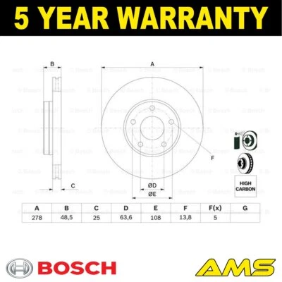 Fits Ford Focus C-Max Grand Volvo V50 S40 C30 C70 Brake Disc Front Bosch - Image 1 of 4