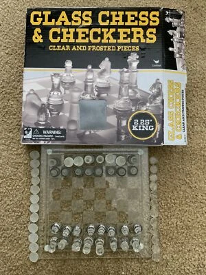Glass Chess & Checkers Clear and Frosted Pieces by Cardinal Very Good Condition - Image 1 of 4